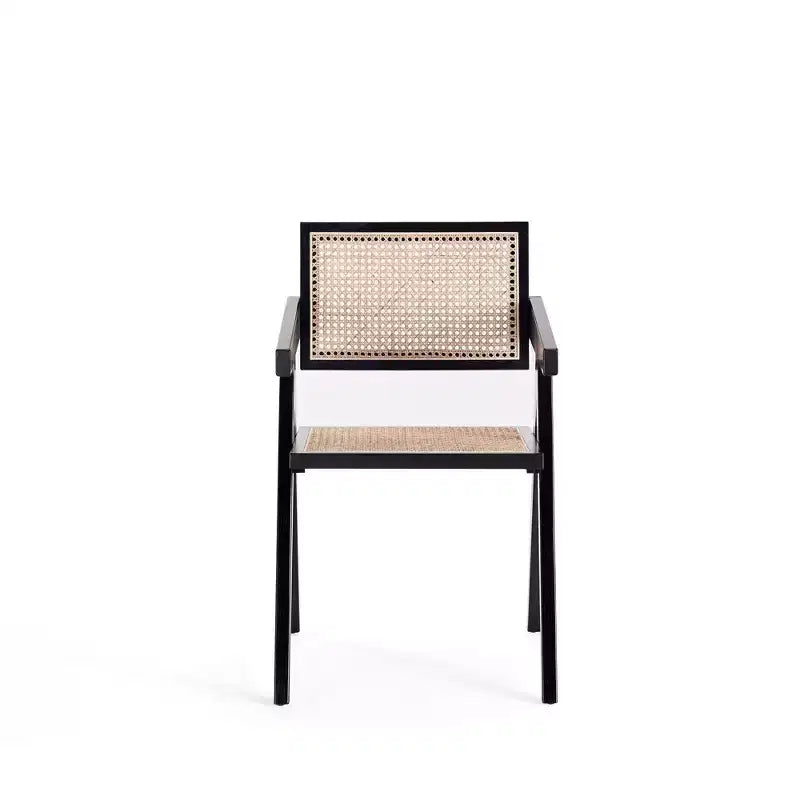 Hamlet Dining Arm Chair Black/Natural Cane - Manhattan Comfort: Mid-Century Ash Wood Base, No Assembly Required