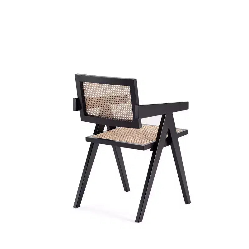 Hamlet Dining Arm Chair Black/Natural Cane - Manhattan Comfort: Mid-Century Ash Wood Base, No Assembly Required