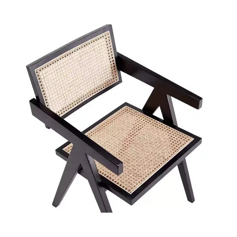 Hamlet Dining Arm Chair Black/Natural Cane - Manhattan Comfort: Mid-Century Ash Wood Base, No Assembly Required