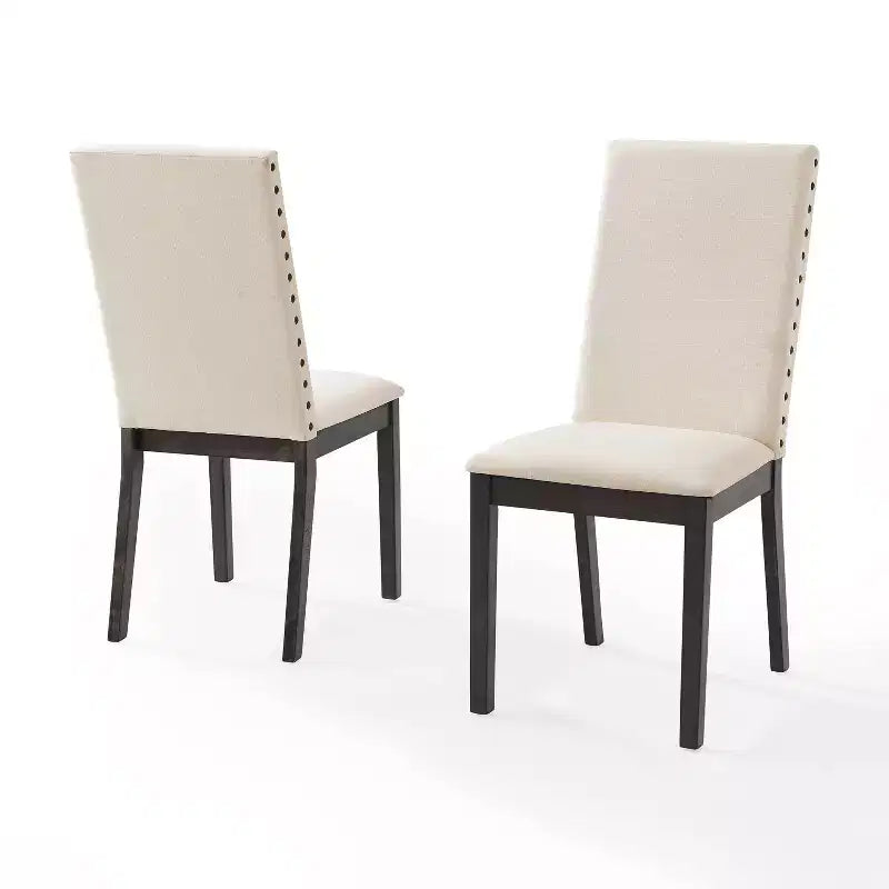 Crosley Set of 2 Hayden Upholstered Chairs Slate: Nailhead Trim, Rubberwood Legs, Foam Cushioned