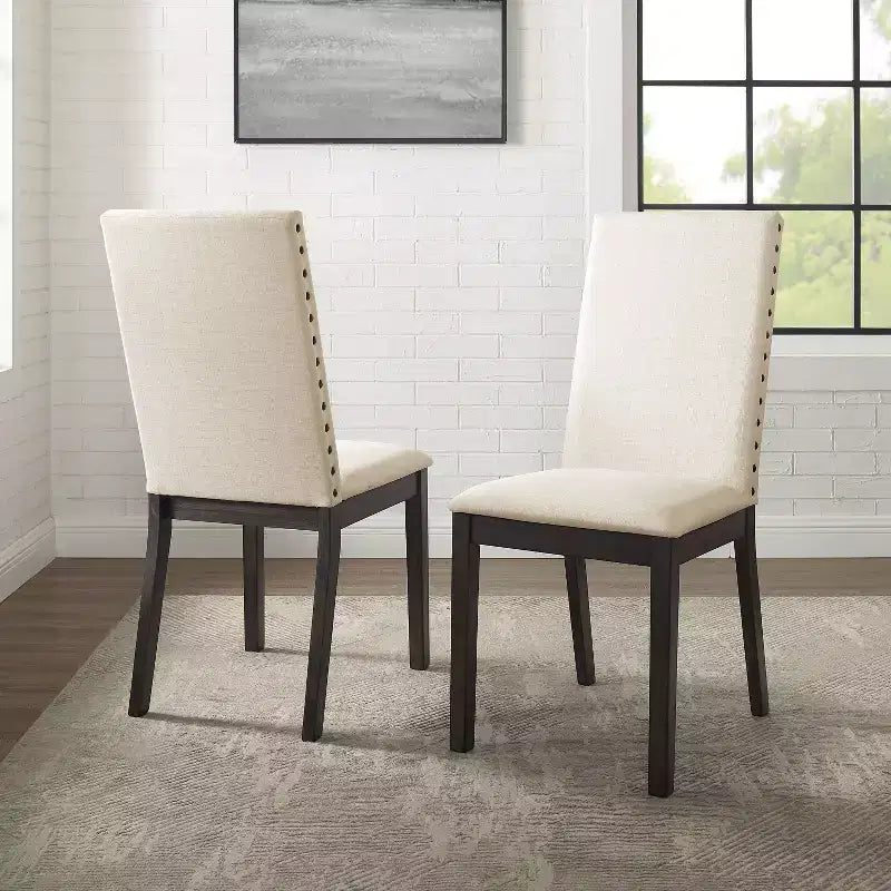 Crosley Set of 2 Hayden Upholstered Chairs Slate: Nailhead Trim, Rubberwood Legs, Foam Cushioned