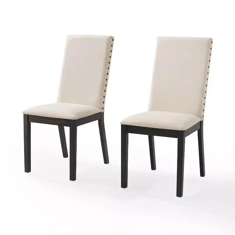 Crosley Set of 2 Hayden Upholstered Chairs Slate: Nailhead Trim, Rubberwood Legs, Foam Cushioned