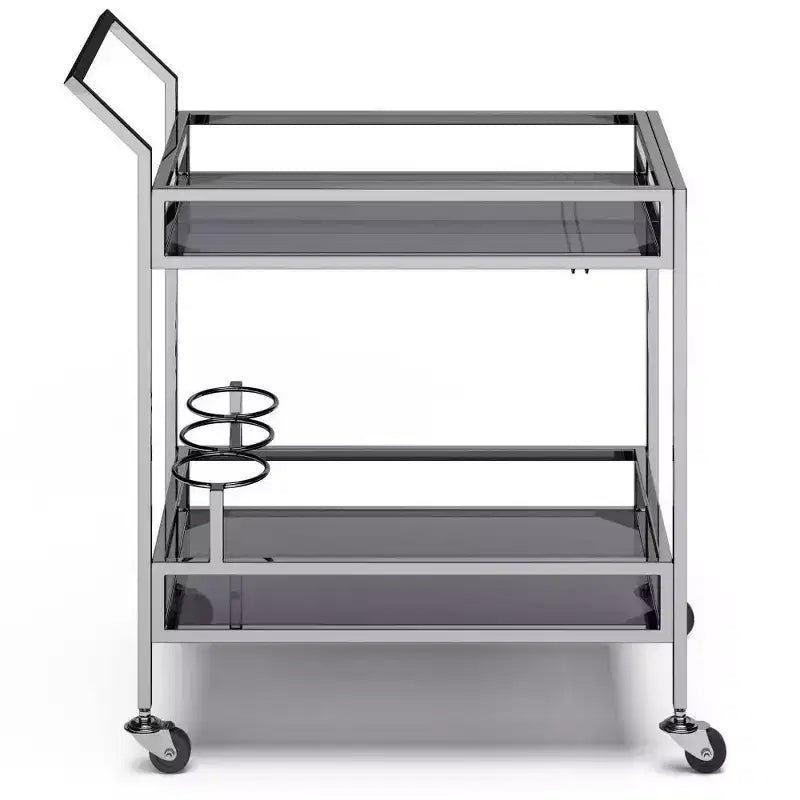 WyndenHall Snell Bar Cart Chrome: Modern Glass & Steel, Fixed Shelf, Indoor Use, 100 lbs Capacity