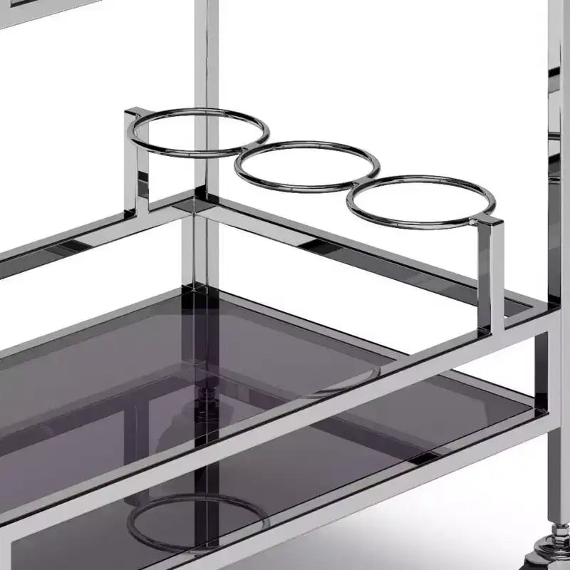 WyndenHall Snell Bar Cart Chrome: Modern Glass & Steel, Fixed Shelf, Indoor Use, 100 lbs Capacity