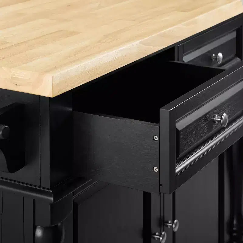 Crosley Oxford Kitchen Island with 2 X-Back Stools Black: Traditional Style, Towel Bar, 4 Shelves, 2 Drawers