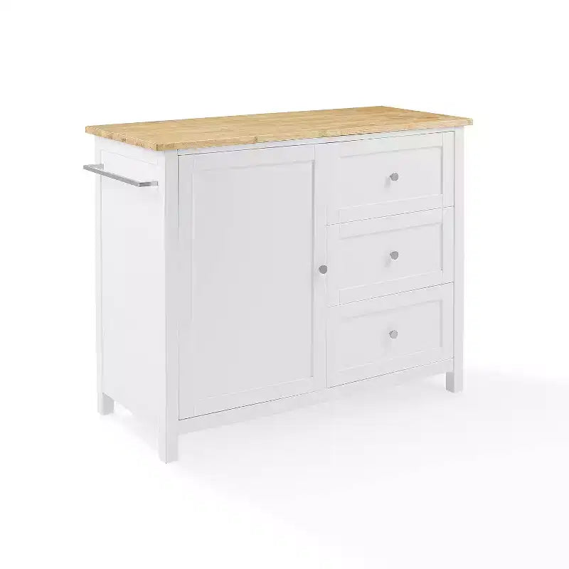 Soren Wood Top Kitchen Island/Cart Natural/White - Crosley: Adjustable Shelves, Mobile Cart Option, Shaker Style