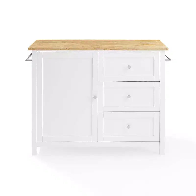 Soren Wood Top Kitchen Island/Cart Natural/White - Crosley: Adjustable Shelves, Mobile Cart Option, Shaker Style