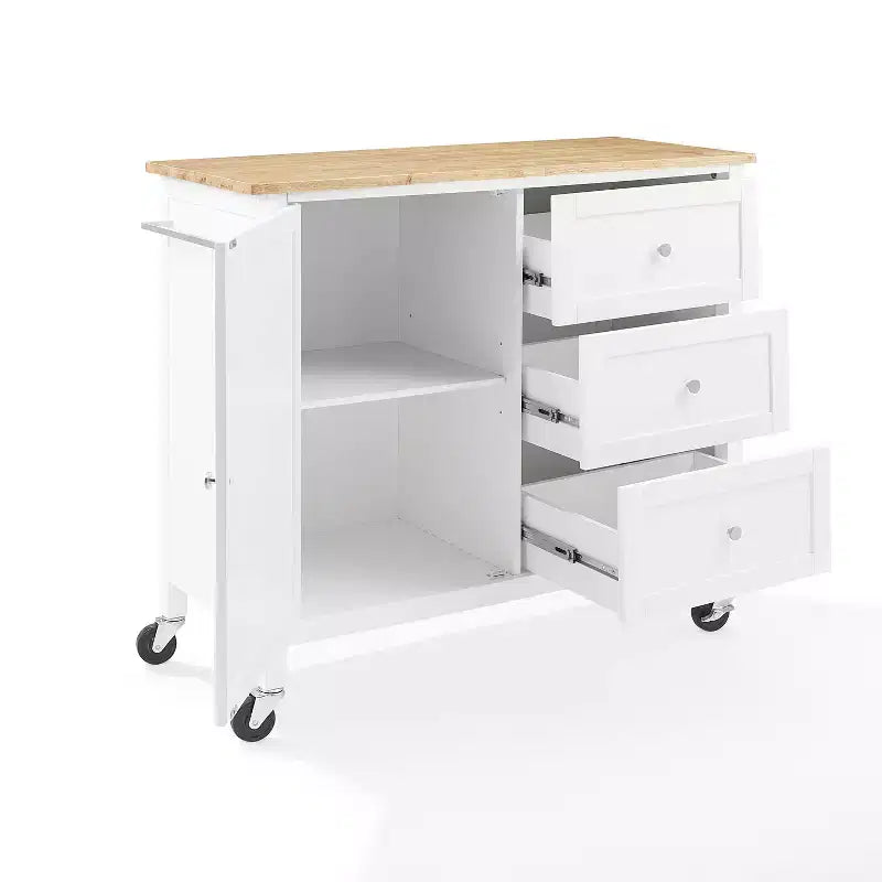 Soren Wood Top Kitchen Island/Cart Natural/White - Crosley: Adjustable Shelves, Mobile Cart Option, Shaker Style