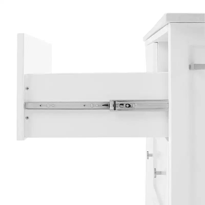 Crosley Soren Stone Top Kitchen Island/Cart White: Rolling Cart with Storage, 2 Shelves, 3 Drawers, Traditional Style