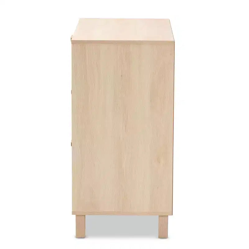 Baxton Studio Sebille Wood with Natural Rattan 3 Drawer Storage Chest Light Brown : Bohemian Style, Particle Board Frame