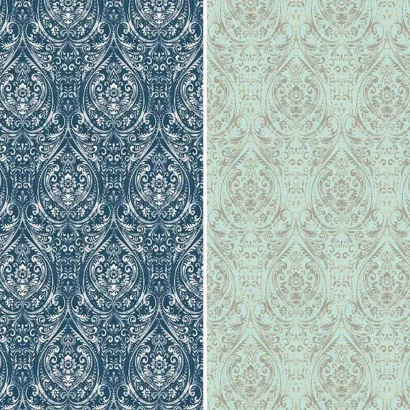 6" Double Sided Ocean Damask Canvas Room Divider Blue - Oriental Furniture: No Assembly, 3 Panels