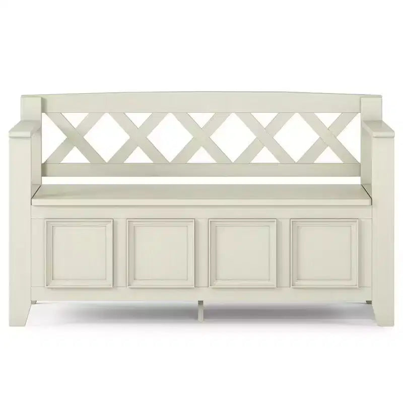 WyndenHall 48" Halifax Transitional Entryway Storage Bench Antique White: Solid Wood, Dual Compartment, 300 lbs Capacity