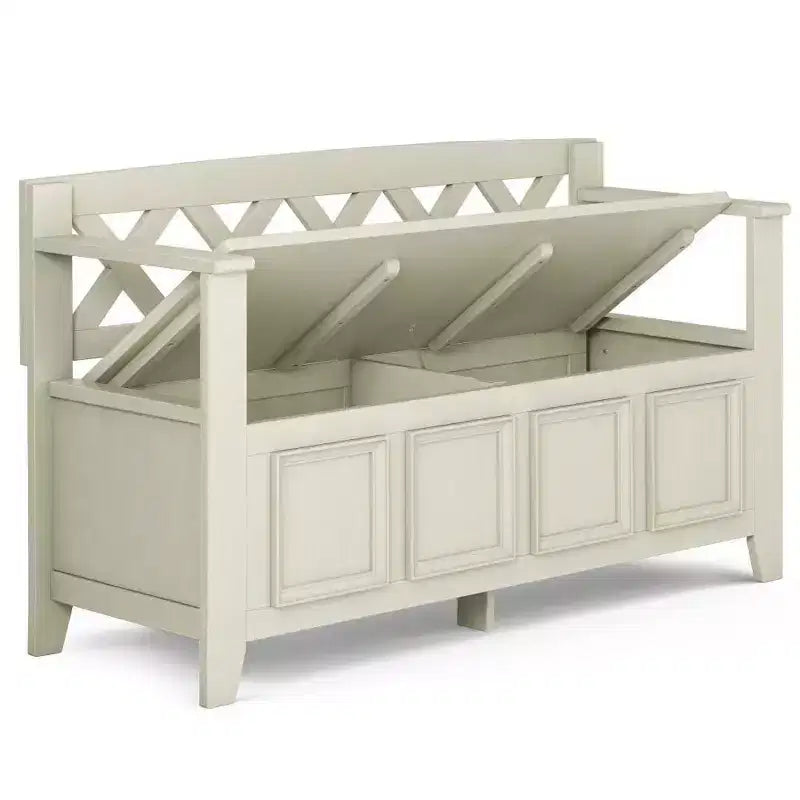 WyndenHall 48" Halifax Transitional Entryway Storage Bench Antique White: Solid Wood, Dual Compartment, 300 lbs Capacity