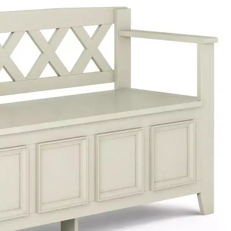 WyndenHall 48" Halifax Transitional Entryway Storage Bench Antique White: Solid Wood, Dual Compartment, 300 lbs Capacity