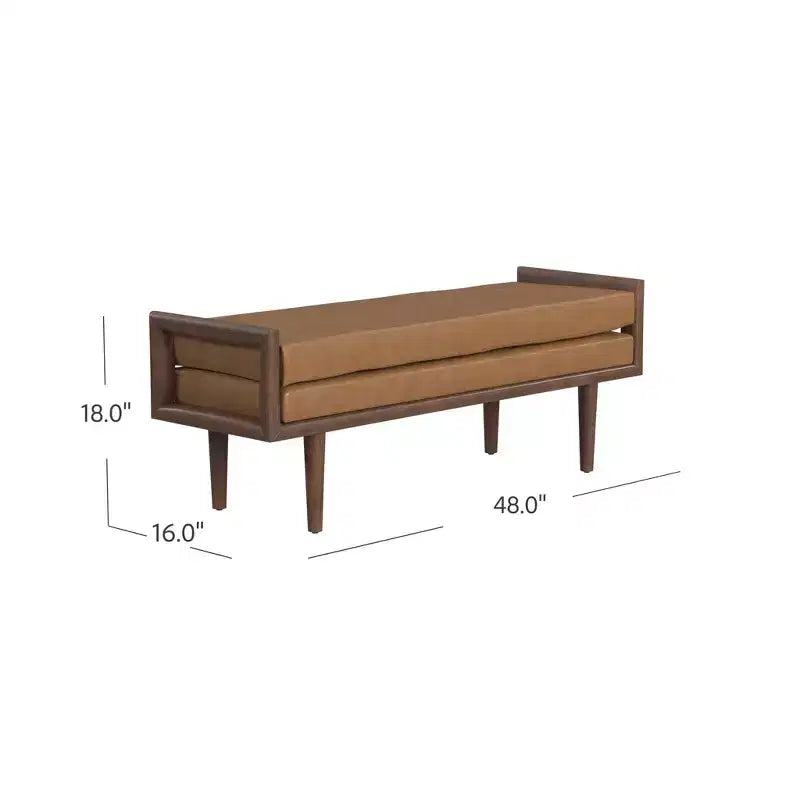 HomePop Wood Bench with Upholstered Seat Faux Leather Caramel: Rectangle Ottoman, Entryway Seating, Polyester & Viscose
