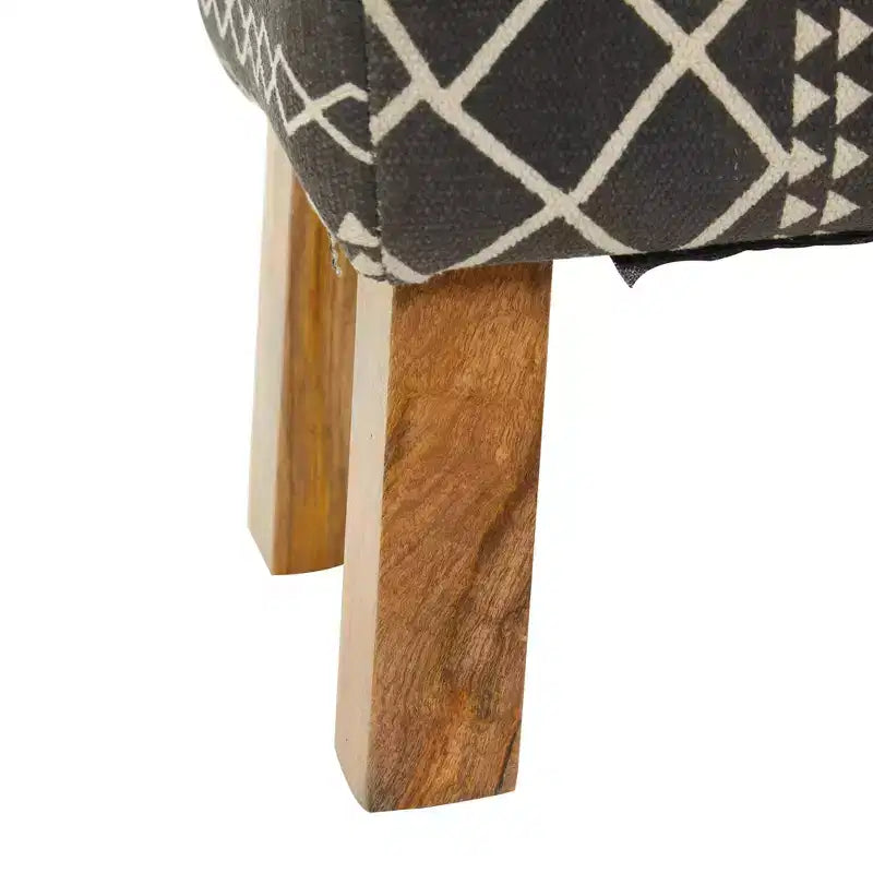 Bohemian Wood Upholstered Fabric Bench Small Black - Olivia & May