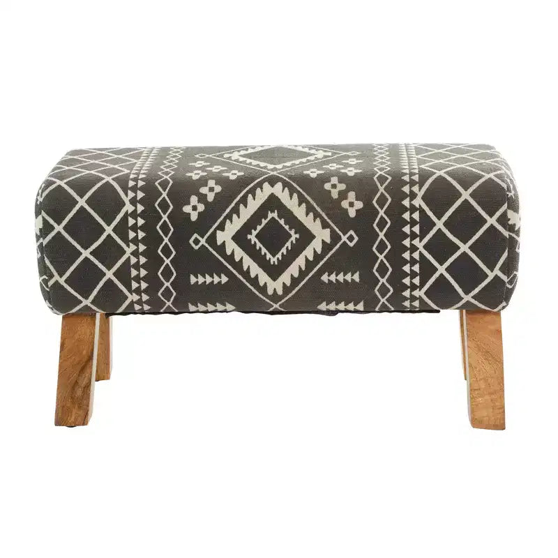 Bohemian Wood Upholstered Fabric Bench Small Black - Olivia & May