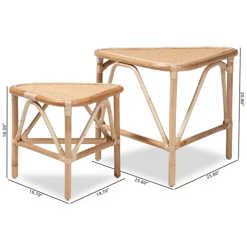2pc Jayden End Table Set Natural/Brown - bali & pari: Indonesia Crafted Nesting Triangle Tables