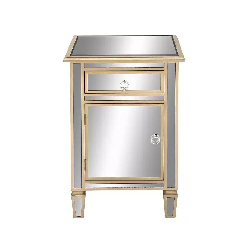 Olivia & May Small Glam Glass Mirrored Cabinet Beige: Luxury Style, No Assembly, MDF Frame