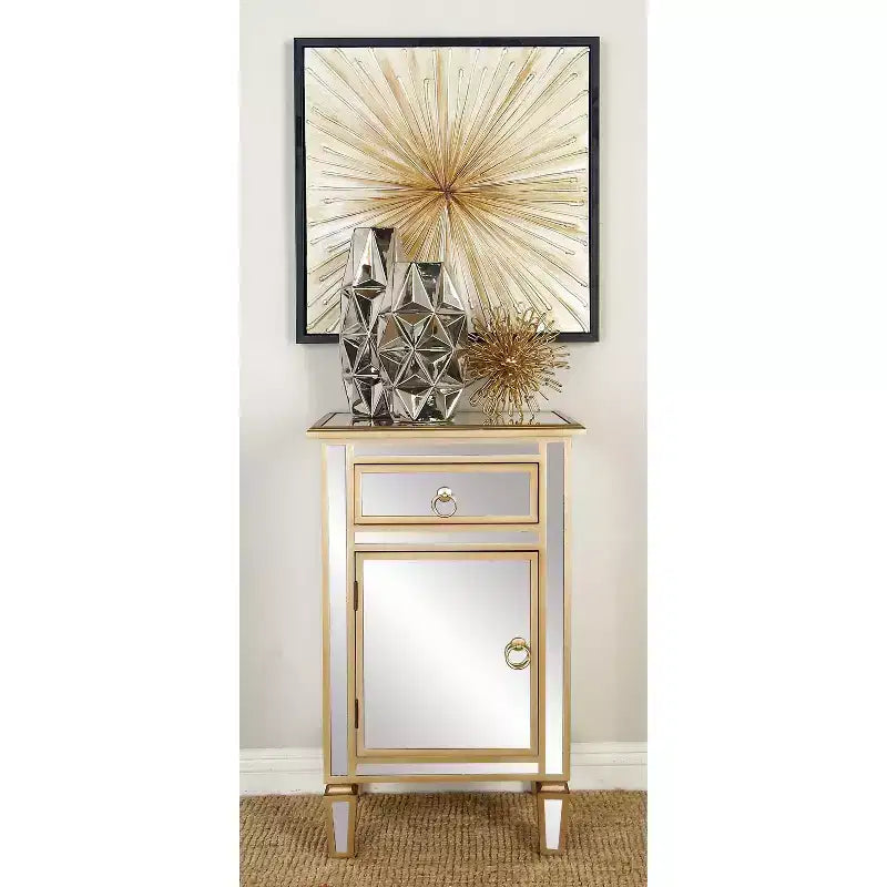 Olivia & May Small Glam Glass Mirrored Cabinet Beige: Luxury Style, No Assembly, MDF Frame