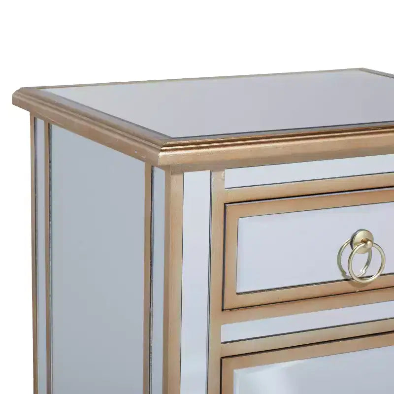 Olivia & May Small Glam Glass Mirrored Cabinet Beige: Luxury Style, No Assembly, MDF Frame