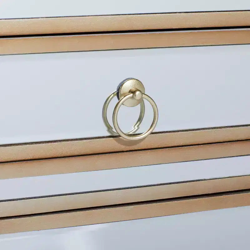 Olivia & May Small Glam Glass Mirrored Cabinet Beige: Luxury Style, No Assembly, MDF Frame