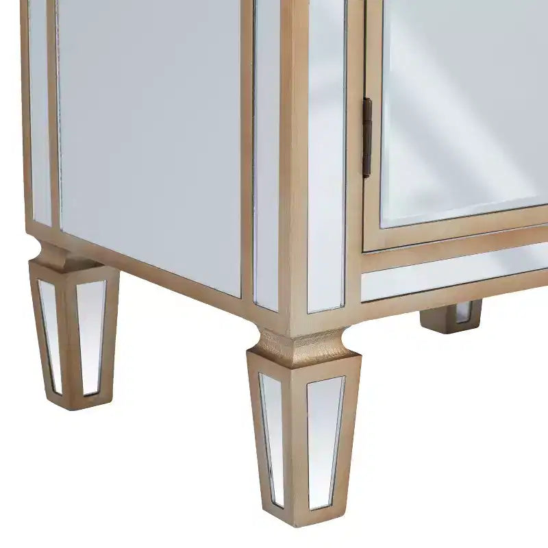 Olivia & May Small Glam Glass Mirrored Cabinet Beige: Luxury Style, No Assembly, MDF Frame
