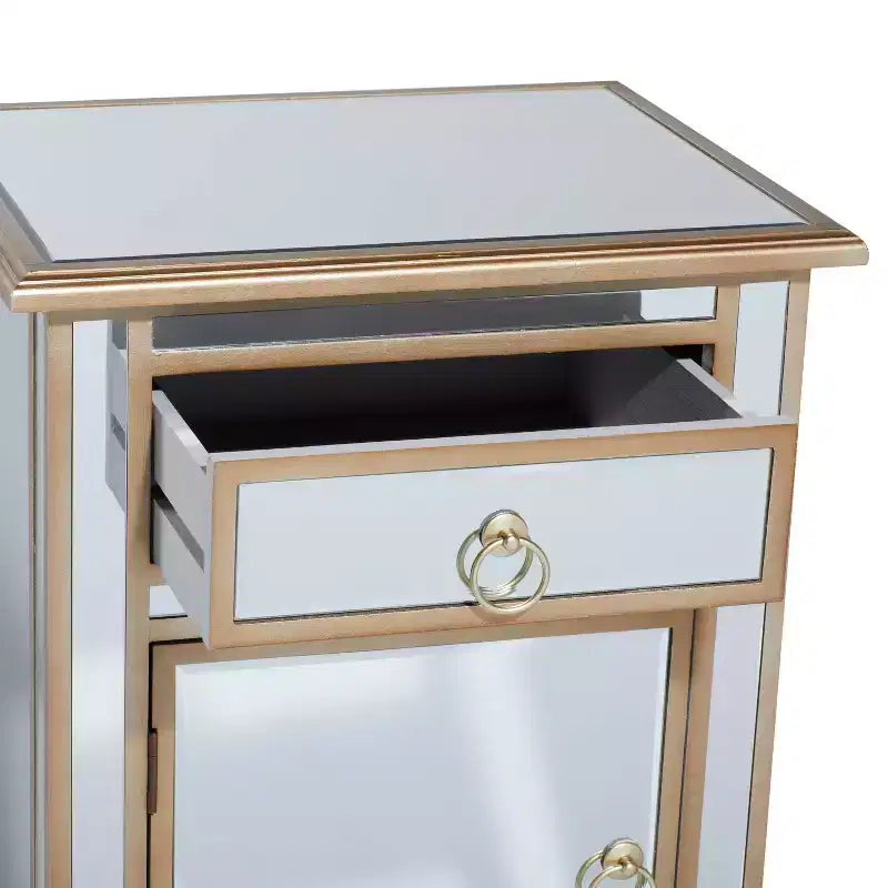 Olivia & May Small Glam Glass Mirrored Cabinet Beige: Luxury Style, No Assembly, MDF Frame