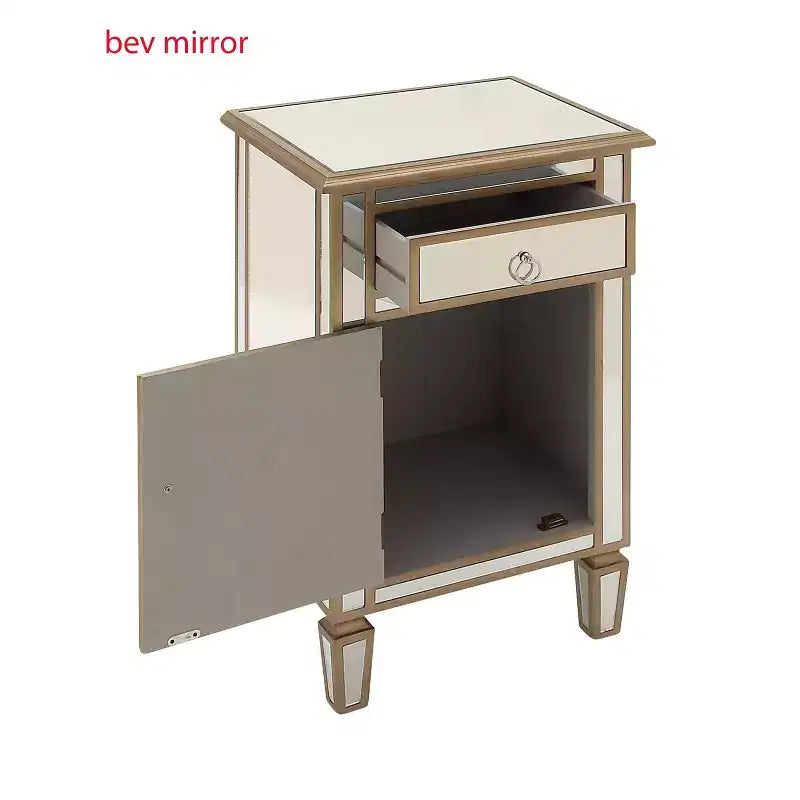 Olivia & May Small Glam Glass Mirrored Cabinet Beige: Luxury Style, No Assembly, MDF Frame