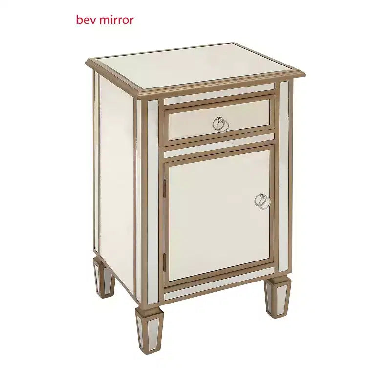 Olivia & May Small Glam Glass Mirrored Cabinet Beige: Luxury Style, No Assembly, MDF Frame