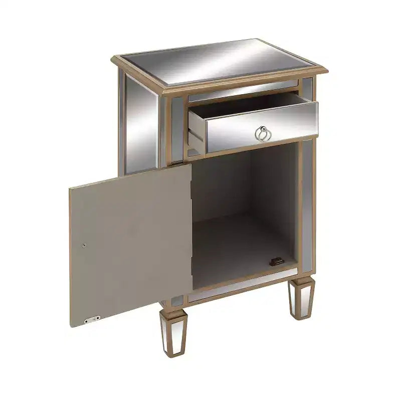 Olivia & May Small Glam Glass Mirrored Cabinet Beige: Luxury Style, No Assembly, MDF Frame