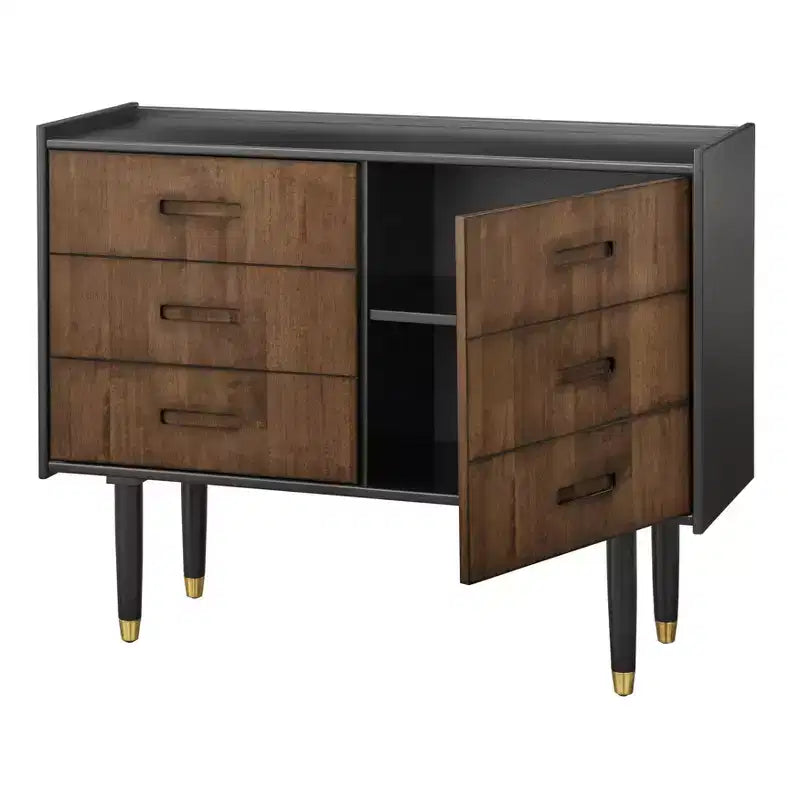 angelo:HOME Randy Mid Century Modern Decorative Buffet Cabinet Black/Walnut