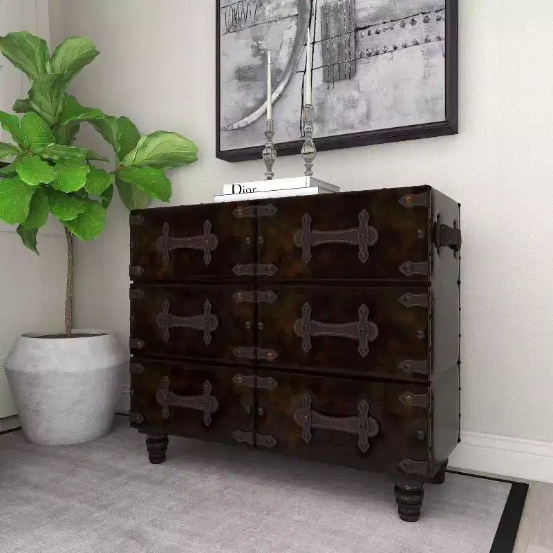 Traditional 6 Drawer Faux Leather Chest Black - Olivia & May: No Assembly, Divided Storage