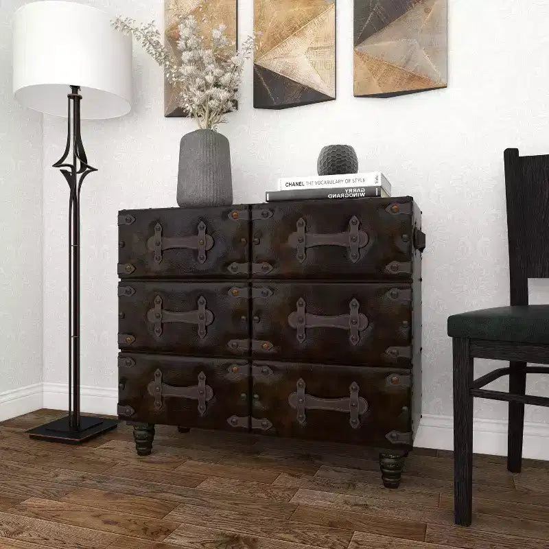 Traditional 6 Drawer Faux Leather Chest Black - Olivia & May: No Assembly, Divided Storage