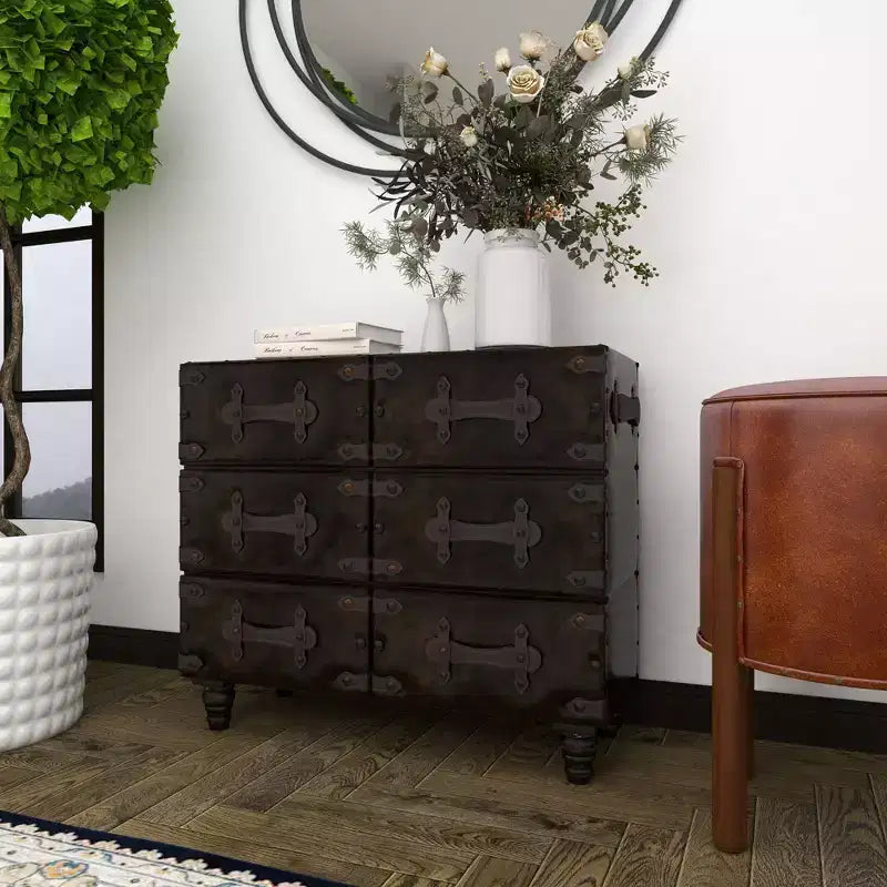 Traditional 6 Drawer Faux Leather Chest Black - Olivia & May: No Assembly, Divided Storage