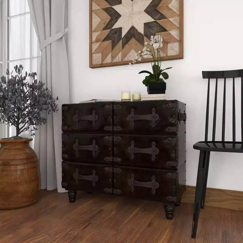 Traditional 6 Drawer Faux Leather Chest Black - Olivia & May: No Assembly, Divided Storage