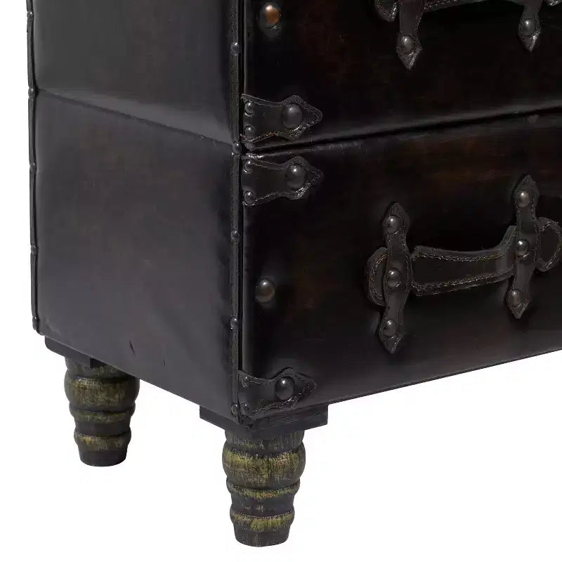 Traditional 6 Drawer Faux Leather Chest Black - Olivia & May: No Assembly, Divided Storage