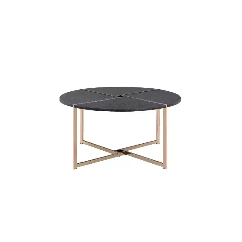 Bromia Coffee Table Black/Champagne - Acme Furniture: Round, Contemporary, Wood Composite Frame, Metal Hardware, Painted Finish