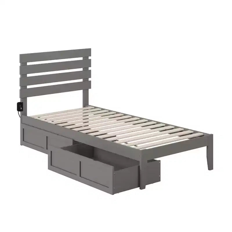 Twin Oxford Bed with USB Turbo Charger and 2 XL Drawers Gray - AFI: Hardwood Frame, Painted Finish, 600 lb Capacity