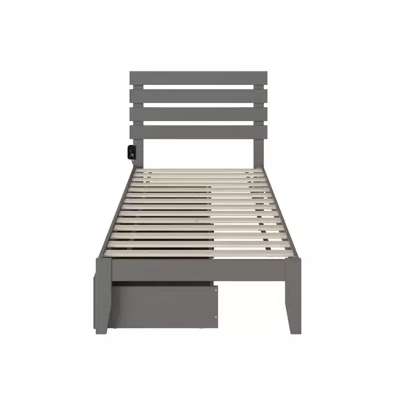 Twin Oxford Bed with USB Turbo Charger and 2 XL Drawers Gray - AFI: Hardwood Frame, Painted Finish, 600 lb Capacity