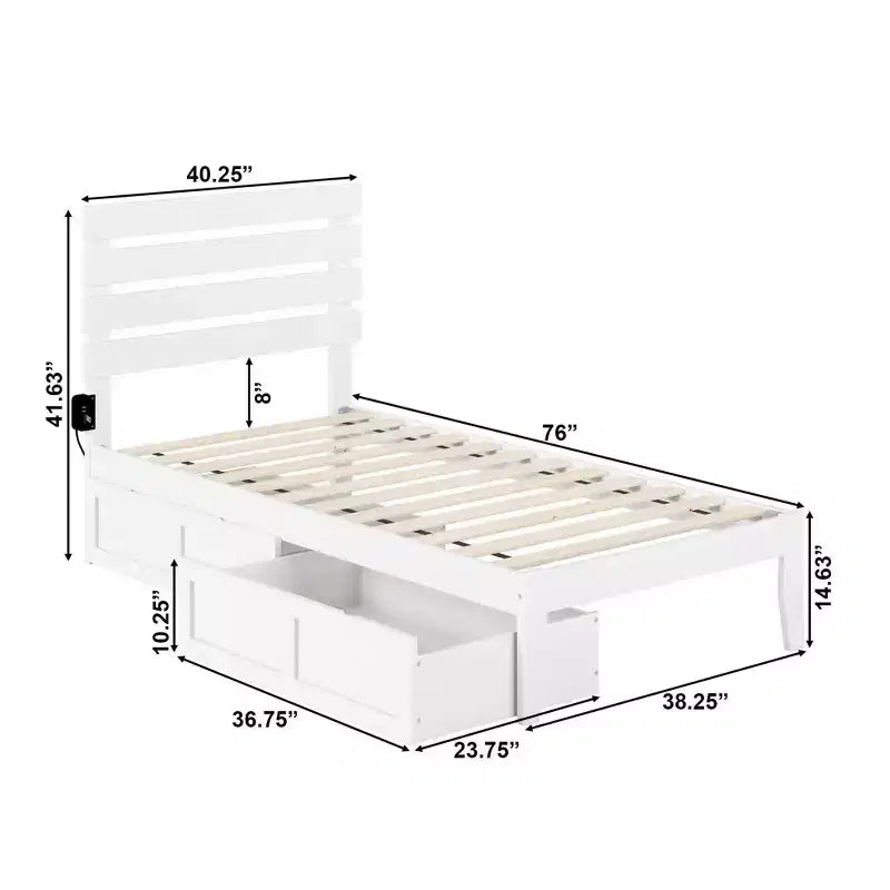 AFI Twin Oxford Bed with USB Turbo Charger: 2 Underbed Drawers, No Box Spring Needed