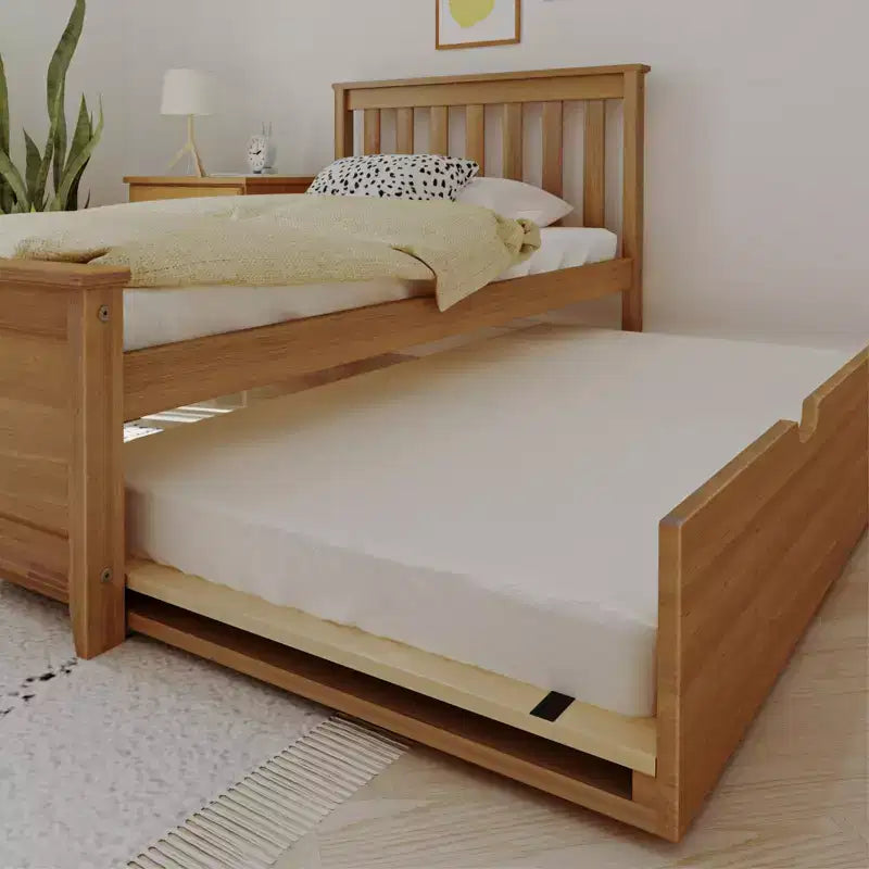 Max & Lily Twin Bed Frame with Trundle, Classic Solid Wood Platform Bed with Storage