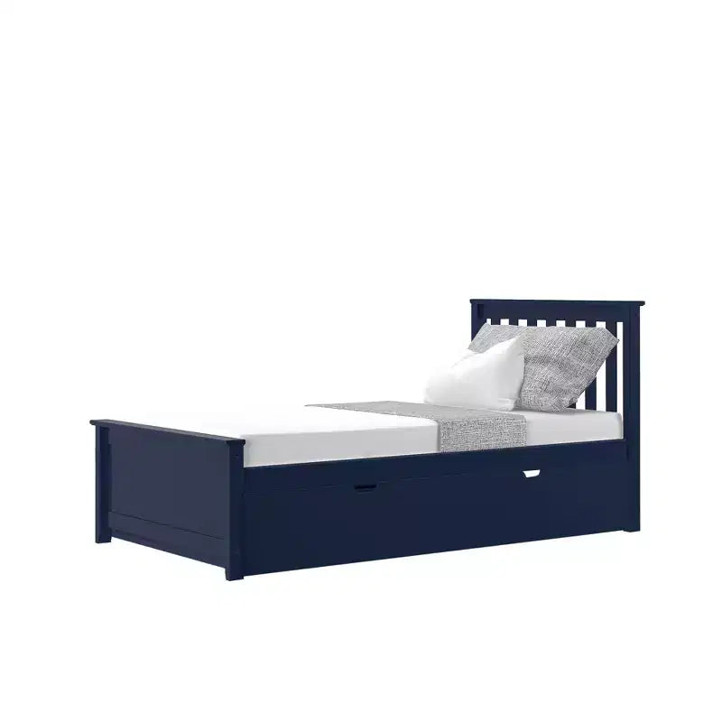 Max & Lily Twin Bed Frame with Trundle, Classic Solid Wood Platform Bed with Storage