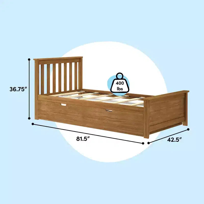 Max & Lily Twin Bed Frame with Trundle, Classic Solid Wood Platform Bed with Storage