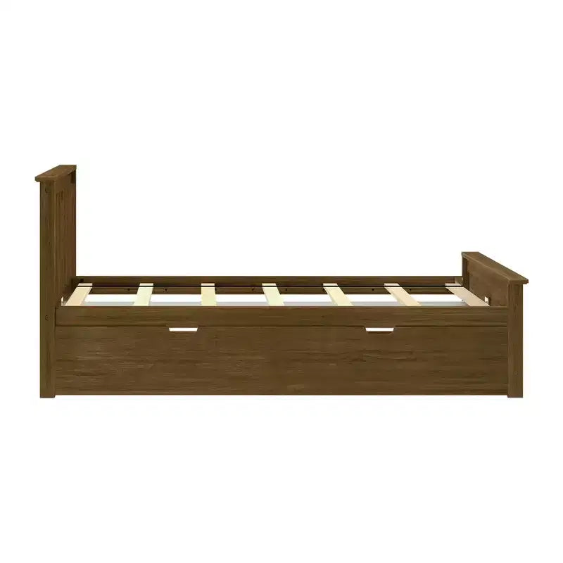 Max & Lily Twin Bed Frame with Trundle, Classic Solid Wood Platform Bed with Storage