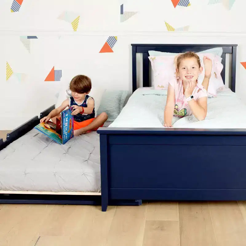 Max & Lily Twin Bed Frame with Trundle, Classic Solid Wood Platform Bed with Storage