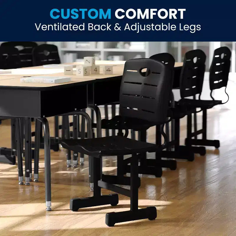 Flash Furniture Nila Adjustable Height Black Student Chair with Black Pedestal Frame for School, Classroom, Remote Learning