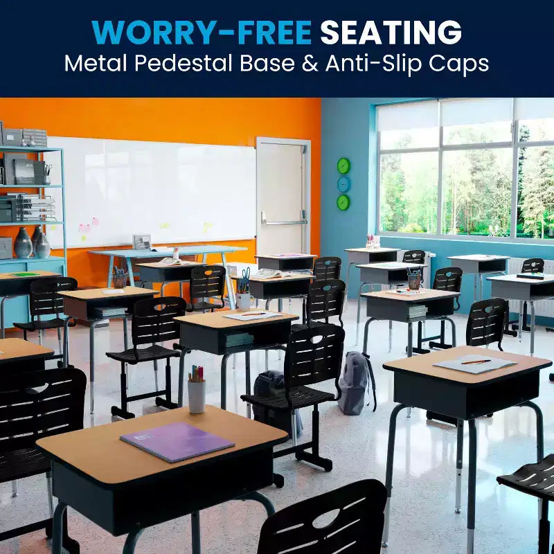 Flash Furniture Nila Adjustable Height Black Student Chair with Black Pedestal Frame for School, Classroom, Remote Learning
