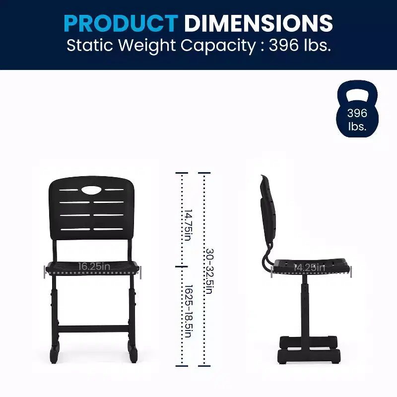 Flash Furniture Nila Adjustable Height Black Student Chair with Black Pedestal Frame for School, Classroom, Remote Learning