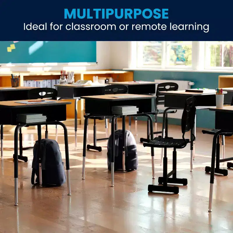 Flash Furniture Nila Adjustable Height Black Student Chair with Black Pedestal Frame for School, Classroom, Remote Learning